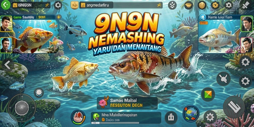 Screenshot gameplay 9N9N menampilkan pengalaman memancing yang seru.
