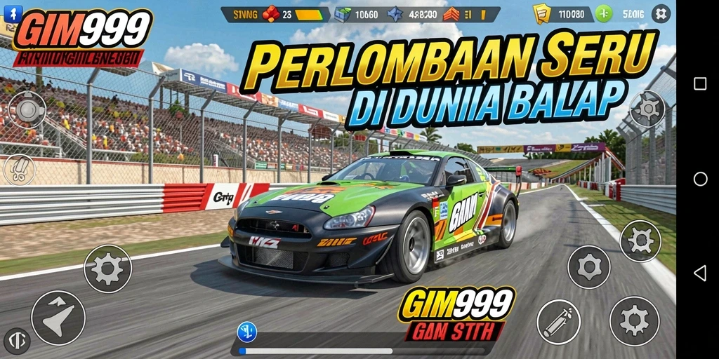 Tampilan gameplay GIM999 yang penuh aksi balapan.