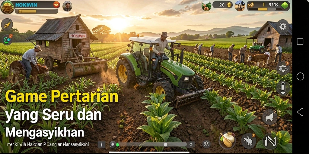 Gameplay HOKIWIN menampilkan aktivitas bertani yang seru dan berwarna.