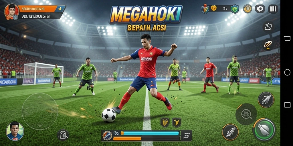 Tampilan menarik dari gameplay sepak bola realistik di MEGAHOKI.