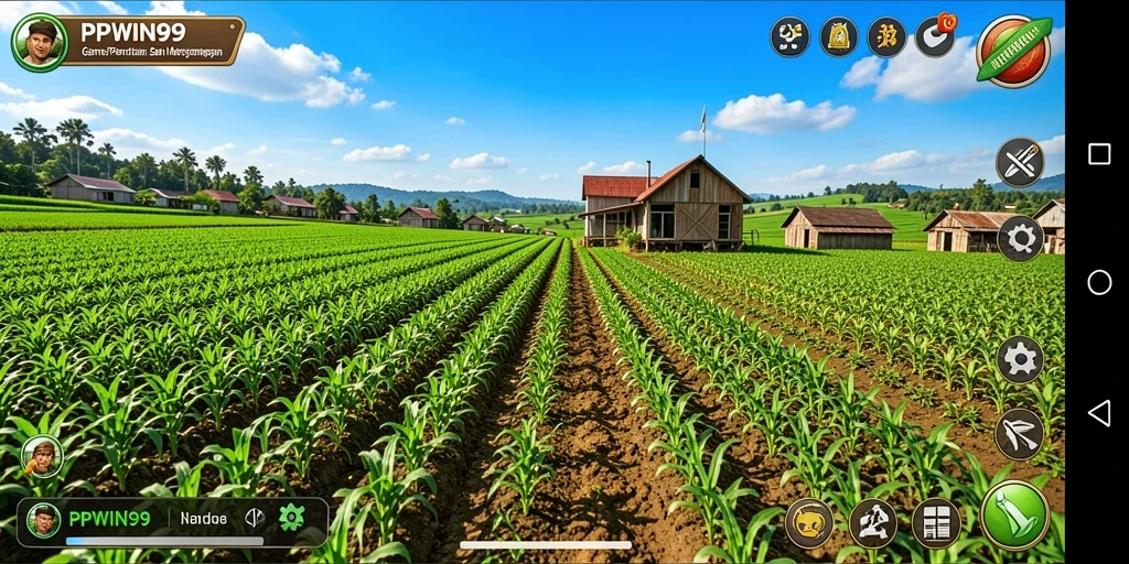 Tangkapan layar gameplay PPWIN99 yang menunjukkan aktivitas bertani yang seru.