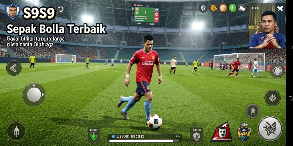 Screenshot utama S9S9 menampilkan aksi seru dalam pertandingan sepak bola.